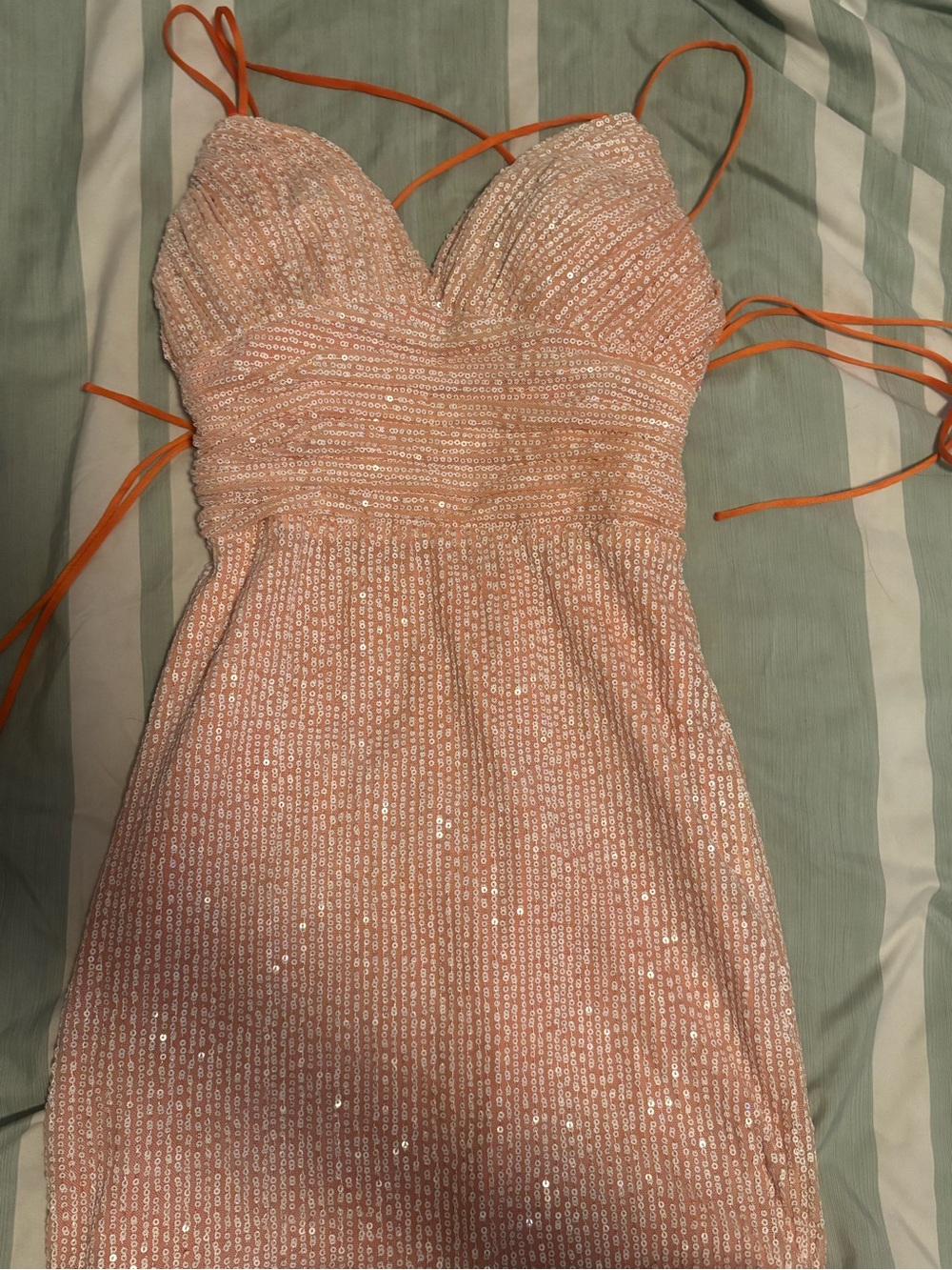 Amazon Sparkling Blush Sequin Prom Dress with Orange Straps